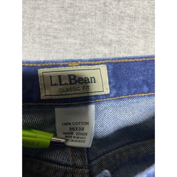 LL Bean Jeans Mens Tag 36x28 Actual 34x27 Blue Classic Fit Dark Straight - Picture 6 of 12